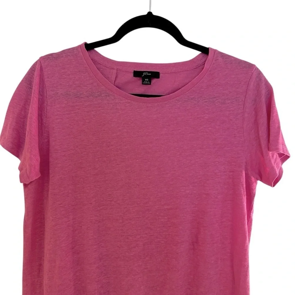 J. Crew 100% linen pink ruffle hem and back short sleeve top XS